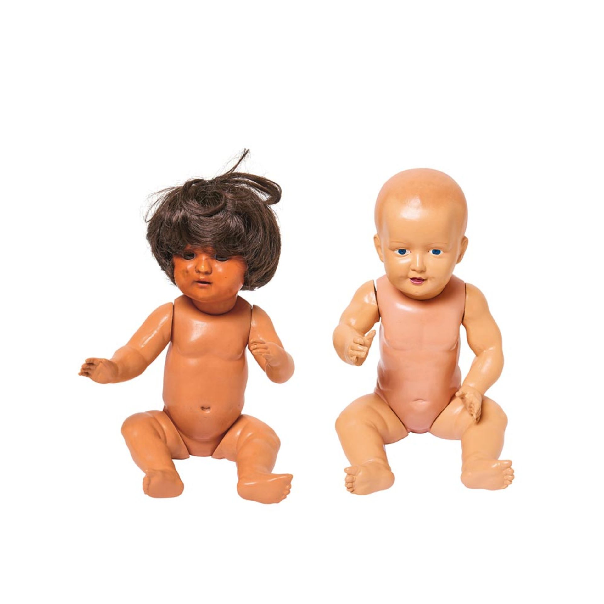 Lote de muñeca y muñeco bebé alemanes Schutz marke en celuloide, segundo cuarto del s.XX. Uno con