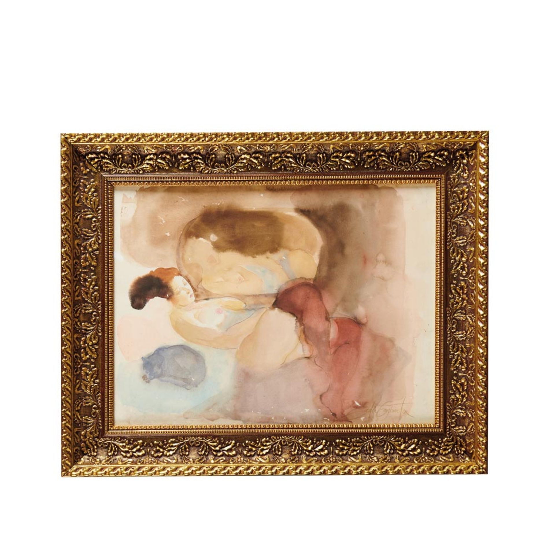Emilia Castañeda (Madrid, 1943) Desnudo femenino. Acuarela sobre papel. Firmada. 36 x 49 cm.