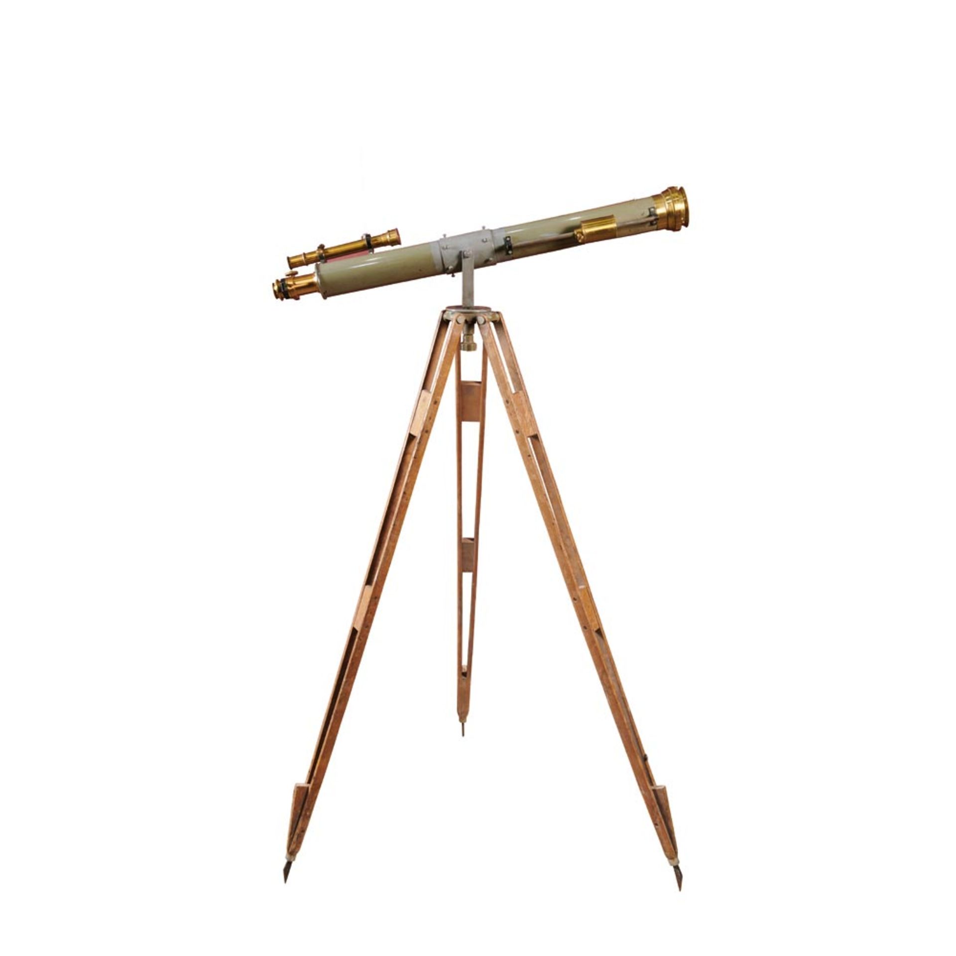 Telescopio francés Maurice Manent, ppios. del s.XX. Se acompaña de trípode en madera y caja con