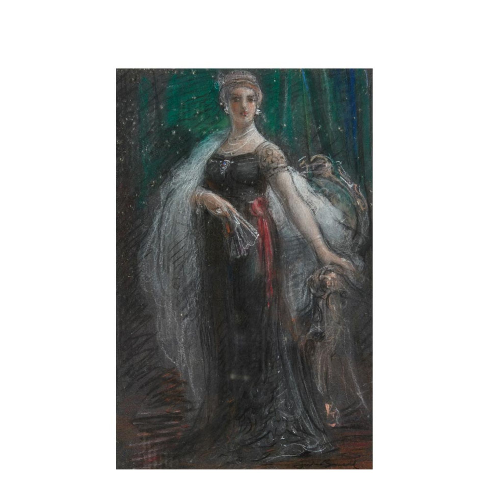 Julio Borrell (Barcelona, 1877-1957) Dama. Pastel sobre papel. Firmado. 44 x 28 cm.