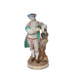 Caballero con regadera. Figura en porcelana alemana de Meissen, s.XIX. Marcas en la base. Alt.: 20