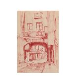 Ceferino Olivé (Reus, Tarragona, 1907-1995) Calle de Barcelona. Dibujo a tinta sobre papel.