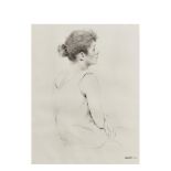 Josep Lluís Arimany (Granollers, Barcelona, 1923-1999) Muchacha de perfil. Dibujo a lápiz sobre