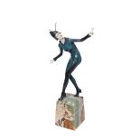 Escuela europea, s.XX. Moth Girl. Escultura criselefantina estilo Art Deco en bronce esmaltado y
