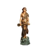 Zíngara con laúd. Figura austriaca Art Nouveau en estuco policromado, ppios. del s.XX. Alt.: 93 cm.