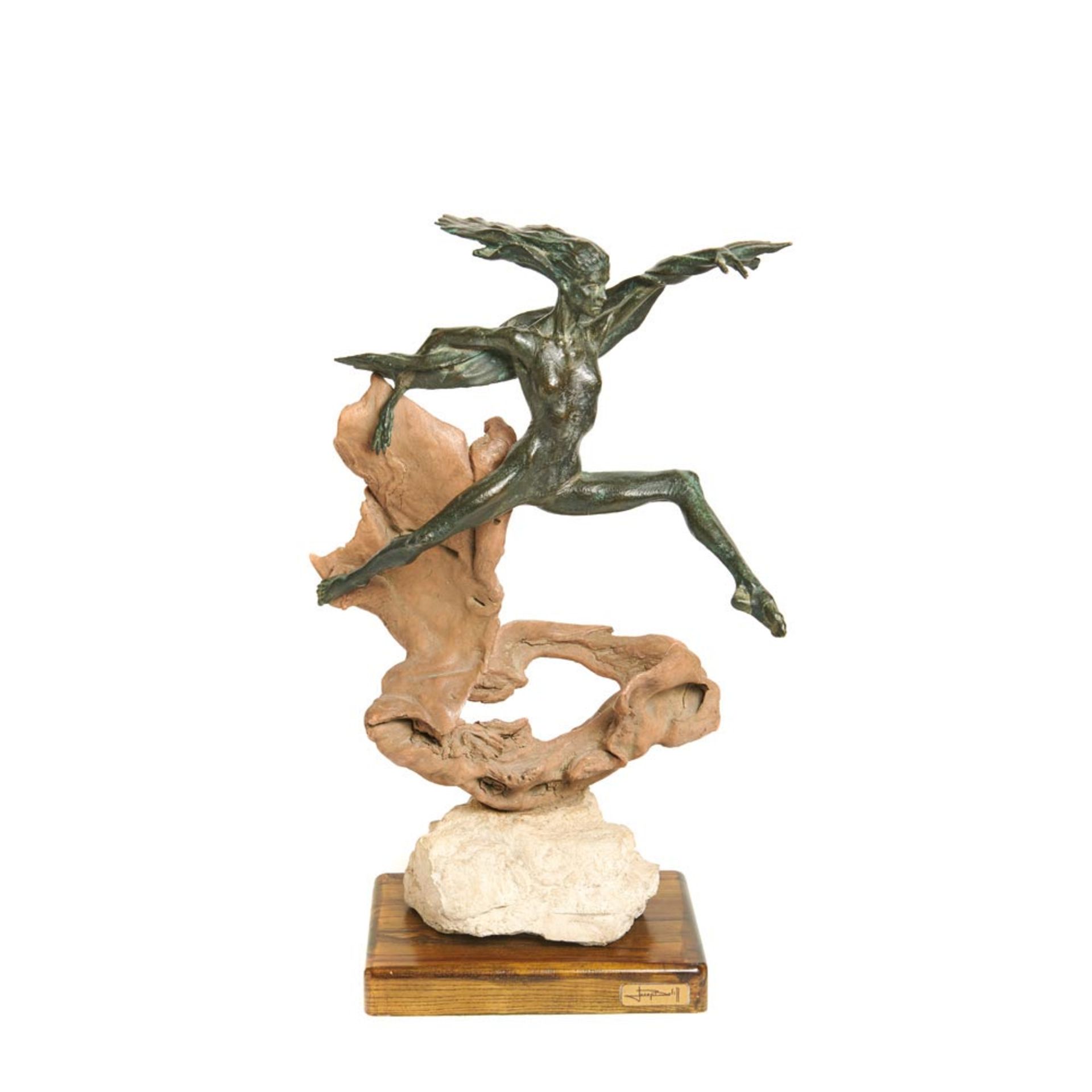 Josep Bofill (Barcelona, 1942) Paraíso de energía. Escultura en bronce patinado sobre base de piedra