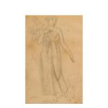 Joaquim Vayreda (Girona, 1843-Olot, Girona, 1894) Figura femenina. Dibujo a lápiz sobre papel.