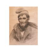 Escuela catalana, s.XX. Retrato masculino. Dibujo al carboncillo sobre papel. Firmado ilegible. 61 x