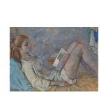 Alexandre Siches (Barcelona, 1927) Muchacha leyendo. Gouache sobre papel. Firmado. 26 x 33,5 cm.