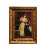 Román Ribera (Barcelona, 1849-1935) Dama brindando. Óleo sobre tela. Firmado. 55 x 36 cm.