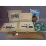 Cricket bat blade, signed by Colin Cowdrey, a stamp album,