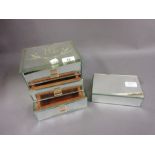 Art Deco style three drawer mirrored jewellery box together with a similar cigarette box