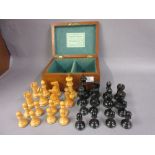 Jaques and Son ebonised and natural boxwood Staunton pattern chess set, height of pawn,