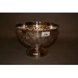 London silver circular floral embossed pedestal rose bowl