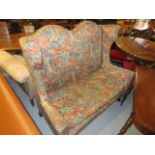 Early 20th Century upholstered settee in Queen Anne style on mahogany cabriole front supports,