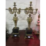 Pair of 19th Century French gilt brass and black slate five light candelabra