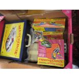 Quantity of Matchbox diecast models and various track parts