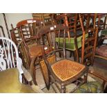 Pair of 19th Century spindle back bedroom chairs with cane seats, corner wall bracket,