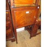 Pair of reproduction mahogany tray top single door bedside cabinets on square tapering supports