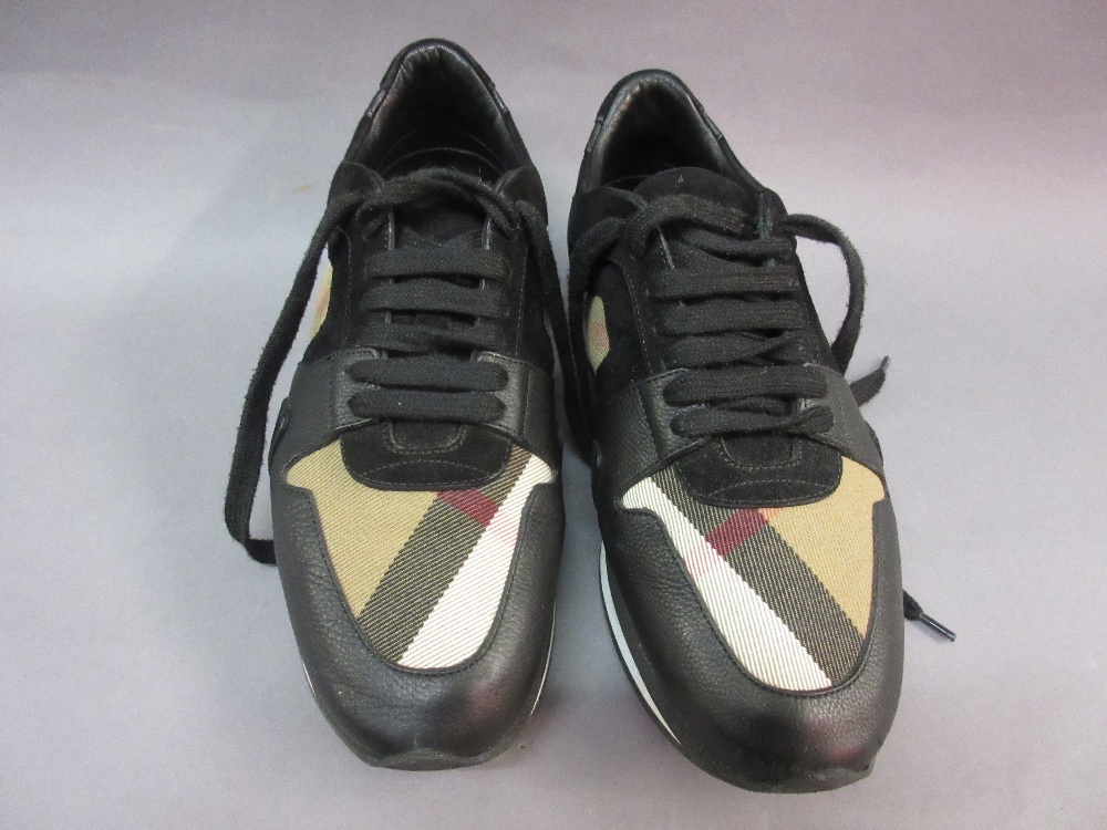 Pair of Burberry black leather trimmed field sneakers, - Image 2 of 3
