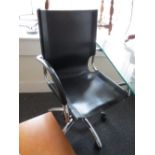 20th Century black leather and chrome adjustable office elbow chair