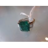 18ct White gold emerald and diamond ring, the emerald approximately 4.