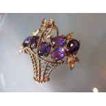 9ct Gold brooch set amethyst stones