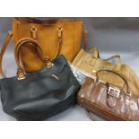 Group of four leather and simulated leather ladies handbags etc