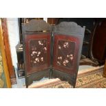 Japanese lacquer two panel table screen together with a Victorian carved circular footstool on