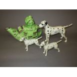 Group of three Beswick figures of dalmatians together with a Lingard 1930's pottery teapot ' The