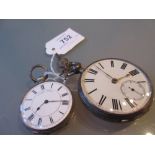 Silver cased open face key wind pocket watch having enamel dial with Roman numerals and subsidiary