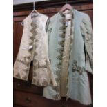 18th Century blue silk and gold thread embroidered and buttoned tunic with waistcoat