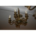 Heavy cast brass five branch hanging chandelier and a heavy brass three branch hanging chandelier