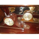 Early to mid 20th Century mahogany cased three train mantel clock together with a similar oak cased