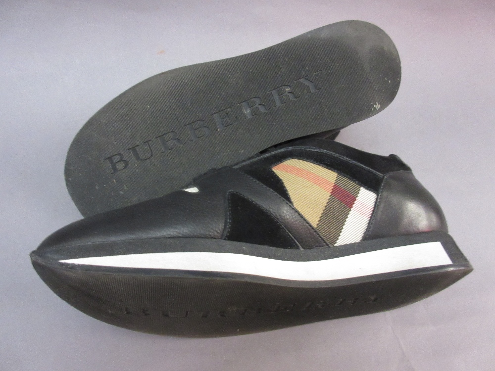 Pair of Burberry black leather trimmed field sneakers, - Image 3 of 3