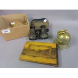 Victorian brass globe form inkstand with enamelled decoration (a/f), cased pair of opera glasses,