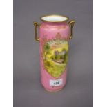 Royal Doulton cylindrical porcelain vase painted with a panel of Harlech Castle