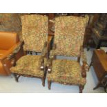 Pair of large 19th Century Continental high back open armchairs,