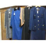 Quantity of mid 20th Century ladies overcoats, dresses, a scarf etc.