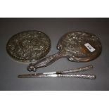 Art Nouveau silver backed hand mirror,