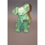 Large green glazed Sylvac style figure of a seated scottie dog