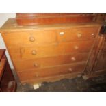 Large 19th Century pine chest of two short over three long graduated drawers with knob handles and