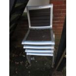 Set of four aluminium and wooden slatted garden chairs