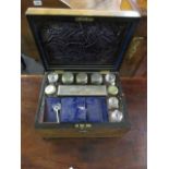 19th Century figured walnut mother of pearl and abalone inlaid dressing case with fitted interior