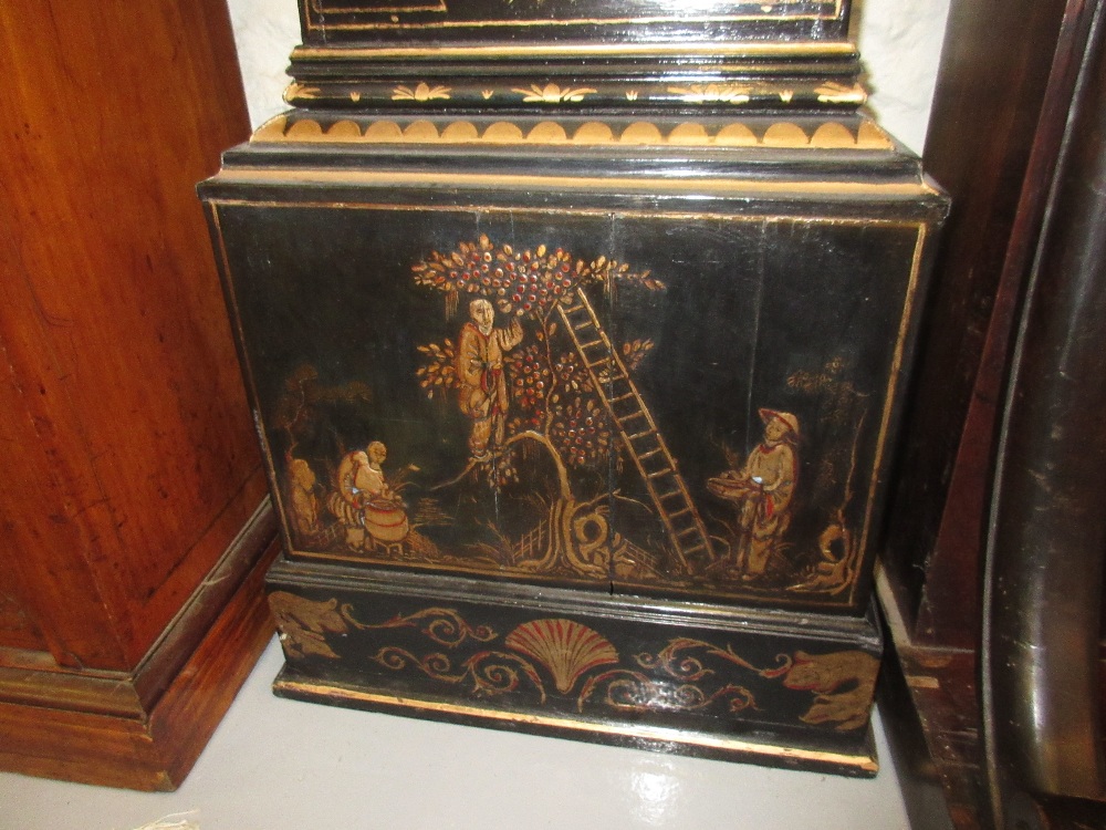 Black chinoiserie lacquer longcase clock, - Image 4 of 5