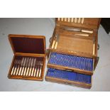 Oak cased part canteen of silver plated cutlery together with an oak cased set of twelve silver