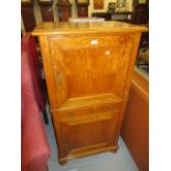 Edwardian satinwood side cabinet having moulded top over single panelled door and long drawer and