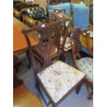 Group of three 19th Century splat back dining chairs with drop-in seats on square front supports