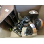 Set of four iron casters by Copes with Lignum Vitae wheels,