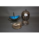 19th Century silver plated sweetmeat dish with supports in the form of birds,